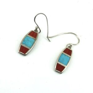 Vintage - Silver, Turquoise and Agate Earrings